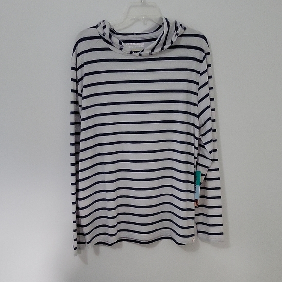 Fair Harbor Other - Fair Harbor Navy and White Striped Hoodie Long Sleeve Shirt, Size Large
